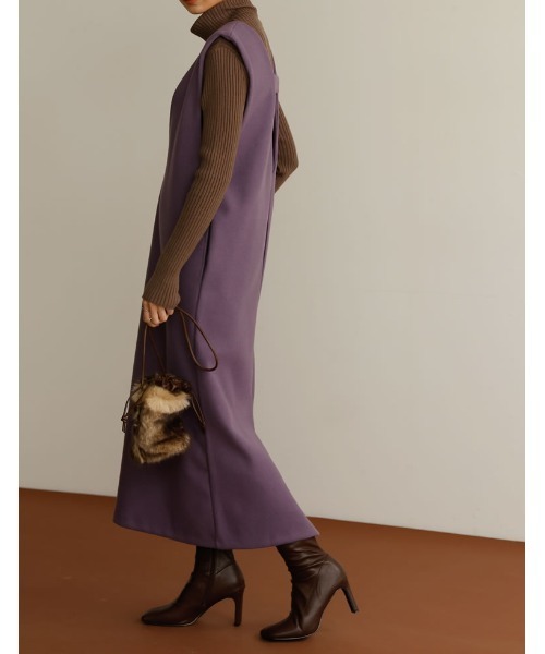 Re:EDIT（リエディ）の「[低身長サイズ有]軽くて暖かいリサイクルストレッチ起毛圧縮ニットソー深Vネックジャンパースカート（ジャンパースカート・レディース・ブラック/パープル/ブルー/ベージュ/グレー系その他・SHORT/MEDIUM/LARGE）」の13枚目の写真