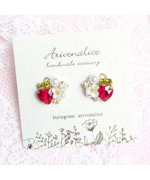 tone（トーン）の「【Arivenalice】いちごのハートビジュー ピアス(MA)（ピアス（両耳用）・レディース・レッド・FREE）」の2枚目の写真