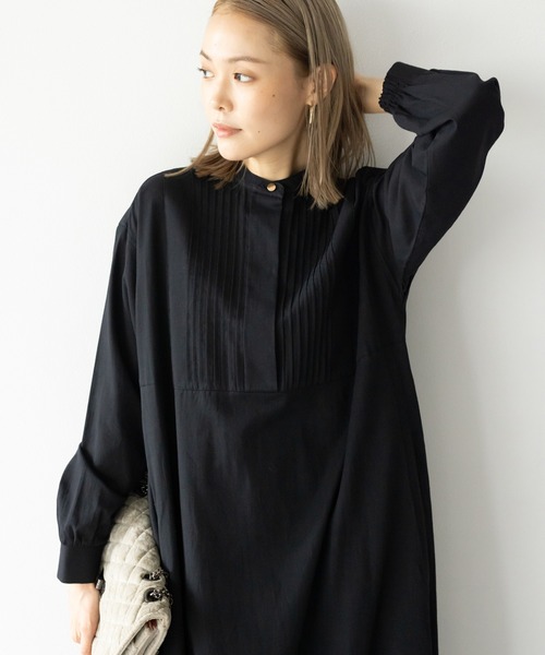 HERENCIA（ヘレンチア）の「ピンタックデザイン バンドカラー ソフトツイル ワンピース（ドレス・レディース・ブラック/レッド/オフホワイト/ミント/マスタード・MEDIUM）」の20枚目の写真