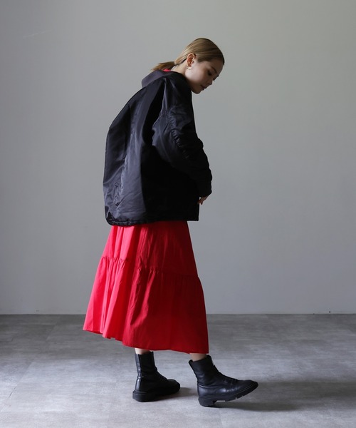 HERENCIA（ヘレンチア）の「ピンタックデザイン バンドカラー ソフトツイル ワンピース（ドレス・レディース・ブラック/レッド/オフホワイト/ミント/マスタード・MEDIUM）」の21枚目の写真