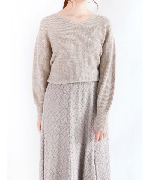 Te chichi（テチチ）の「片畦ラメ混Vネックニット（ニット/セーター・レディース・グレー/ピンク/モカ・ﾌﾘ-）」の3枚目の写真