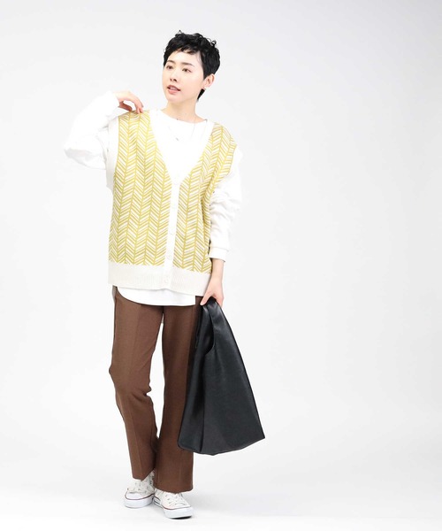 HONEYSUCKLE ROSE（ハニーサックルローズ）の「【HONEYSUCKLE ROSE】柄編みニットベスト（ベスト・レディース・イエロー/ダークグレー・M/L）」の5枚目の写真