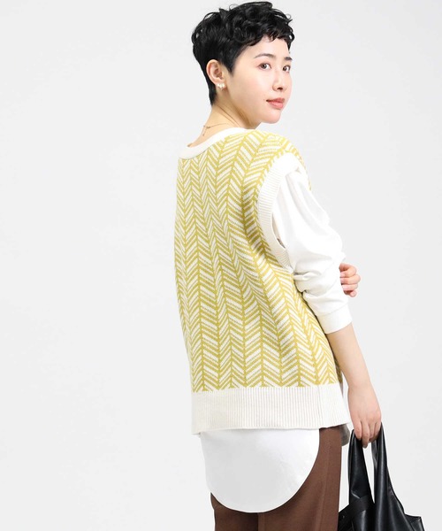 HONEYSUCKLE ROSE（ハニーサックルローズ）の「【HONEYSUCKLE ROSE】柄編みニットベスト（ベスト・レディース・イエロー/ダークグレー・M/L）」の7枚目の写真