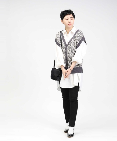 HONEYSUCKLE ROSE（ハニーサックルローズ）の「【HONEYSUCKLE ROSE】柄編みニットベスト（ベスト・レディース・イエロー/ダークグレー・M/L）」の8枚目の写真