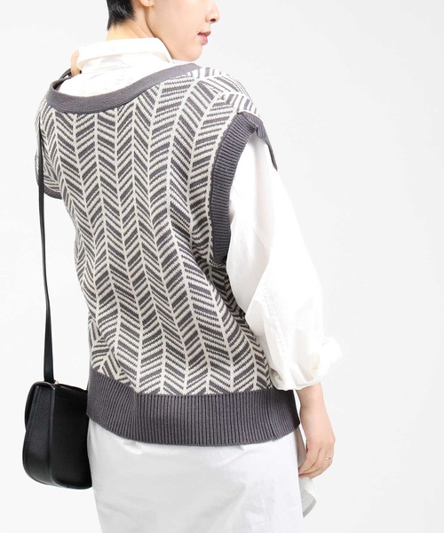 HONEYSUCKLE ROSE（ハニーサックルローズ）の「【HONEYSUCKLE ROSE】柄編みニットベスト（ベスト・レディース・イエロー/ダークグレー・M/L）」の10枚目の写真