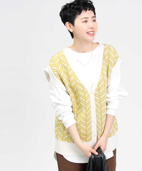 HONEYSUCKLE ROSE（ハニーサックルローズ）の「【HONEYSUCKLE ROSE】柄編みニットベスト（ベスト・レディース・イエロー/ダークグレー・M/L）」の6枚目の写真