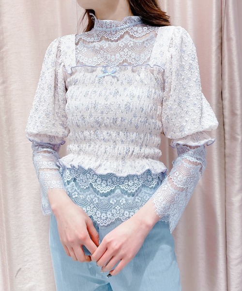 lilLilly(リルリリー)の「レースハイネックトップス【2way前後着用】(シャツ/ブラウス・レディース・ホワイト/ブラック/ミント/ブルー・FREE)」の8枚目の写真