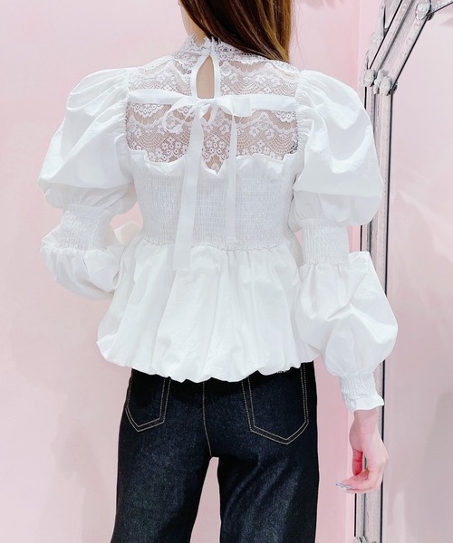 lilLilly(リルリリー)の「レースハイネックトップス【2way前後着用】(シャツ/ブラウス・レディース・ホワイト/ブラック/ミント/ブルー・FREE)」の14枚目の写真