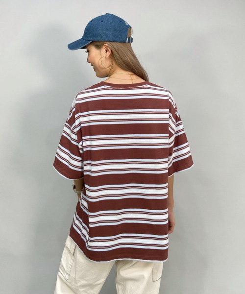 ROXY(ロキシー)の「ROXY/ロキシー/SKATEライン ビッグシルエット/オーバーサイズ カラフルボーダーTシャツ RST222608T(Tシャツ/カットソー・レディース・ブラック/ブラウン/イエロー・M/L)」の8枚目の写真
