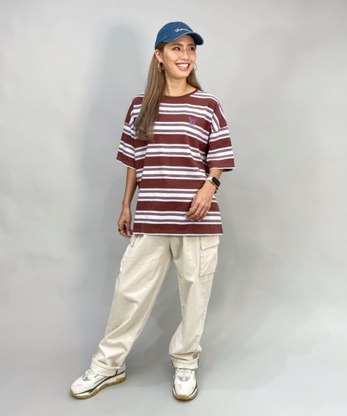ROXY(ロキシー)の「ROXY/ロキシー/SKATEライン ビッグシルエット/オーバーサイズ カラフルボーダーTシャツ RST222608T(Tシャツ/カットソー・レディース・ブラック/ブラウン/イエロー・M/L)」の9枚目の写真