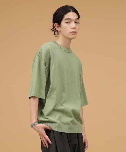 【BLACK】ネックライン ハーフスリーブニット ウォッシャブル STEVEN ALAN（スティーブンアラン） ニット セーター 「Steven Alan
