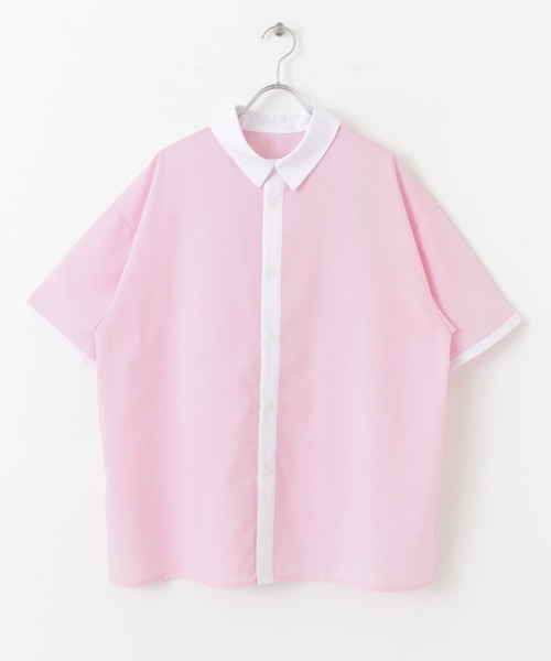 HEYUMM(ヘユム)の「配色ベーシックシャツ(シャツ/ブラウス・メンズ・オフホワイト/ピンク/グリーン・ONE)」の1枚目の写真
