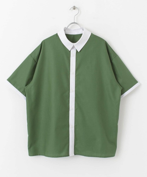 HEYUMM(ヘユム)の「配色ベーシックシャツ(シャツ/ブラウス・メンズ・オフホワイト/ピンク/グリーン・ONE)」の3枚目の写真