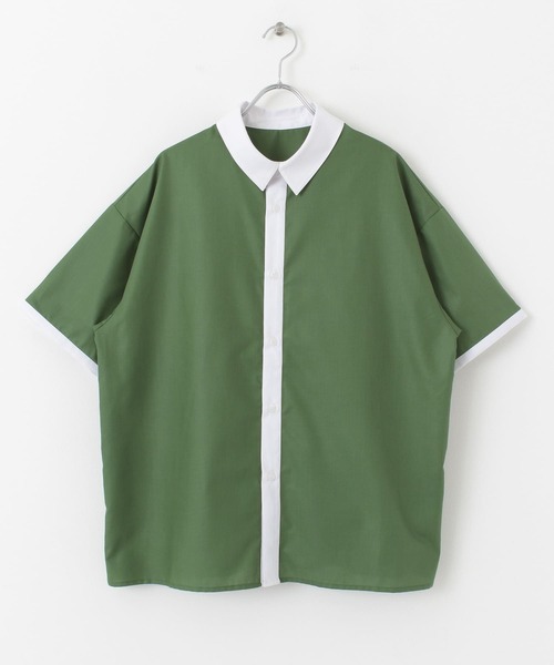 HEYUMM(ヘユム)の「配色ベーシックシャツ(シャツ/ブラウス・メンズ・オフホワイト/ピンク/グリーン・ONE)」の5枚目の写真
