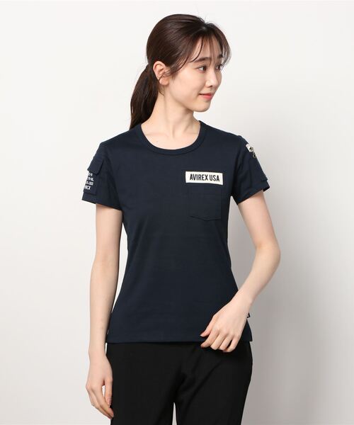 AVIREX（アヴィレックス）の「AVIREX/アヴィレックス  ファティーグ Tシャツ / SS FATIGUE T-SHIRT  WOMENS ウィメンズ（Tシャツ/カットソー・レディース・ホワイト/ネイビー/White/Black・SMALL/MEDIUM/LARGE）」の2枚目の写真