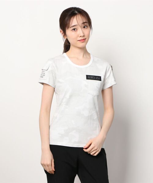 AVIREX（アヴィレックス）の「AVIREX/アヴィレックス  ファティーグ Tシャツ / SS FATIGUE T-SHIRT  WOMENS ウィメンズ（Tシャツ/カットソー・レディース・ホワイト/ネイビー/White/Black・SMALL/MEDIUM/LARGE）」の4枚目の写真