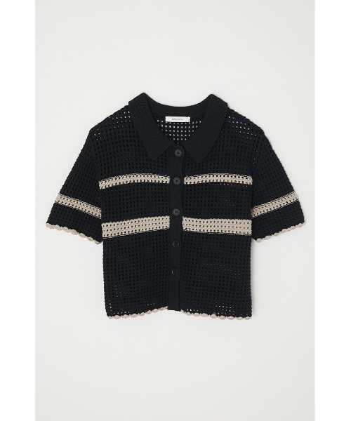 MOUSSY（マウジー）の「STRIPED CROCHET シャツ（ニット/セーター・レディース・ブラック/オレンジ/アイボリー・FREE）」の6枚目の写真