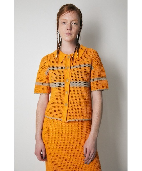 MOUSSY（マウジー）の「STRIPED CROCHET シャツ（ニット/セーター・レディース・ブラック/オレンジ/アイボリー・FREE）」の4枚目の写真