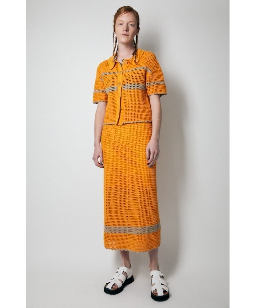 MOUSSY（マウジー）の「STRIPED CROCHET シャツ（ニット/セーター・レディース・ブラック/オレンジ/アイボリー・FREE）」の10枚目の写真