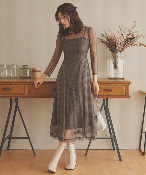 ストライプレース 切り替え ワンピース ドレス シアーワンピースドレス ドレス 切り替え ドレス Kana カナ のファッション