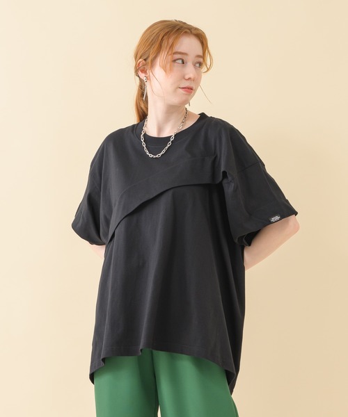 Paradise Picnic（パラダイスピクニック）の「1% 変形タックTシャツ（Tシャツ/カットソー・レディース・ブラック/グリーン/アイボリー・FREE）」の3枚目の写真