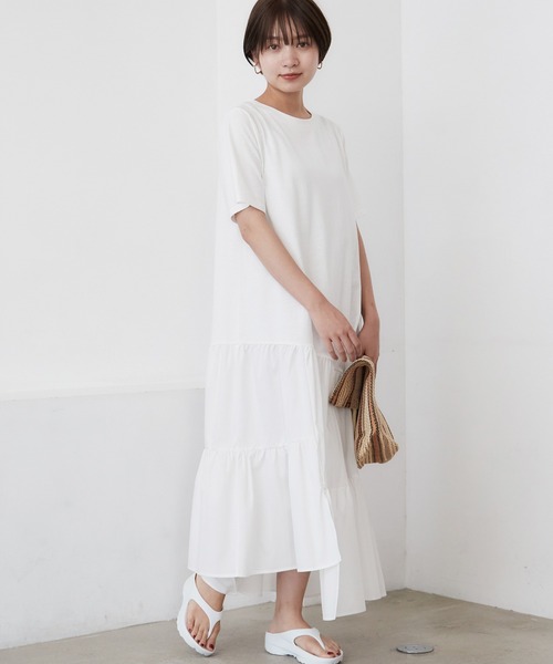 INCEDE（インシード）の「異素材切り替えアシメワンピース（ワンピース・レディース・ブラック/オフホワイト・LL/3L/4L/M/L）」の16枚目の写真