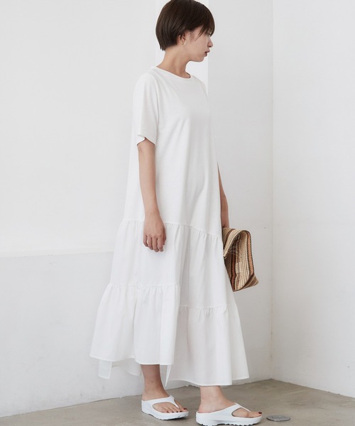 INCEDE（インシード）の「異素材切り替えアシメワンピース（ワンピース・レディース・ブラック/オフホワイト・LL/3L/4L/M/L）」の10枚目の写真