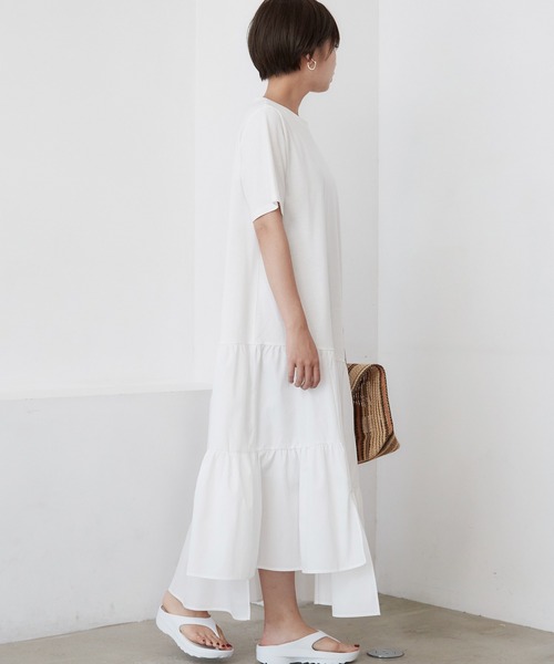 INCEDE（インシード）の「異素材切り替えアシメワンピース（ワンピース・レディース・ブラック/オフホワイト・LL/3L/4L/M/L）」の7枚目の写真