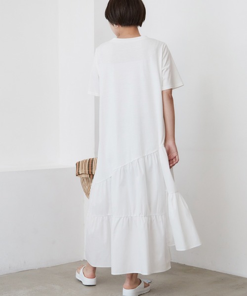 INCEDE（インシード）の「異素材切り替えアシメワンピース（ワンピース・レディース・ブラック/オフホワイト・LL/3L/4L/M/L）」の5枚目の写真