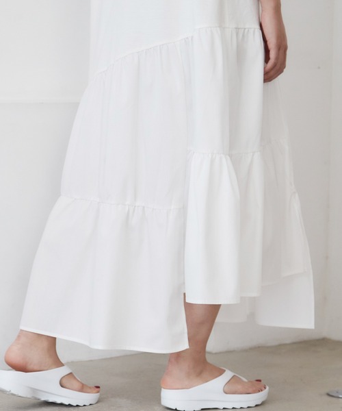 INCEDE（インシード）の「異素材切り替えアシメワンピース（ワンピース・レディース・ブラック/オフホワイト・LL/3L/4L/M/L）」の3枚目の写真