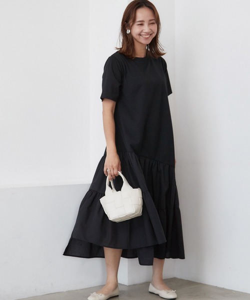INCEDE（インシード）の「異素材切り替えアシメワンピース（ワンピース・レディース・ブラック/オフホワイト・LL/3L/4L/M/L）」の13枚目の写真