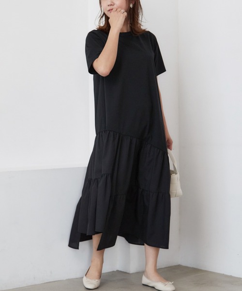 INCEDE（インシード）の「異素材切り替えアシメワンピース（ワンピース・レディース・ブラック/オフホワイト・LL/3L/4L/M/L）」の17枚目の写真