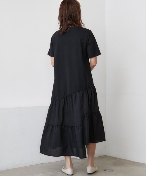 INCEDE（インシード）の「異素材切り替えアシメワンピース（ワンピース・レディース・ブラック/オフホワイト・LL/3L/4L/M/L）」の11枚目の写真