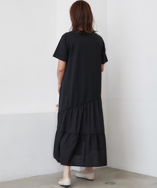INCEDE（インシード）の「異素材切り替えアシメワンピース（ワンピース・レディース・ブラック/オフホワイト・LL/3L/4L/M/L）」の8枚目の写真