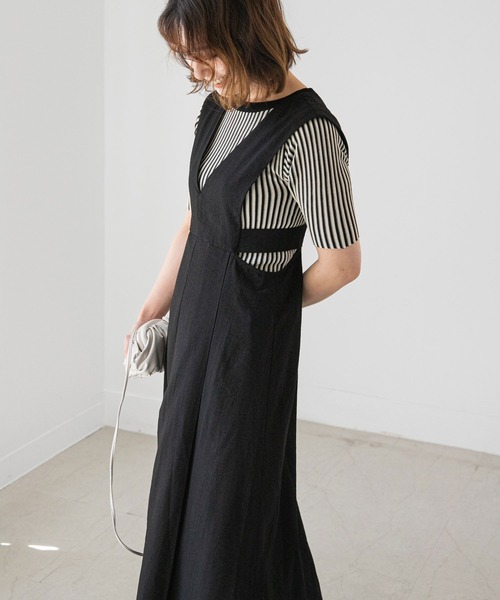 rectangle（レクタングル）の「Vネックカッティングジャンパースカート（ジャンパースカート・レディース・ブラック/ベージュ/モカ・FREE）」の7枚目の写真