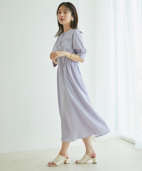 VIS（ビス）の「【EASY CARE】フロントタック5分袖ワンピース（ワンピース・レディース・ネイビー/ラベンダー/イエロー・M/S）」の3枚目の写真