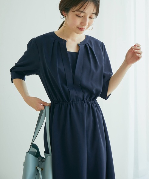 VIS（ビス）の「【EASY CARE】フロントタック5分袖ワンピース（ワンピース・レディース・ネイビー/ラベンダー/イエロー・M/S）」の19枚目の写真