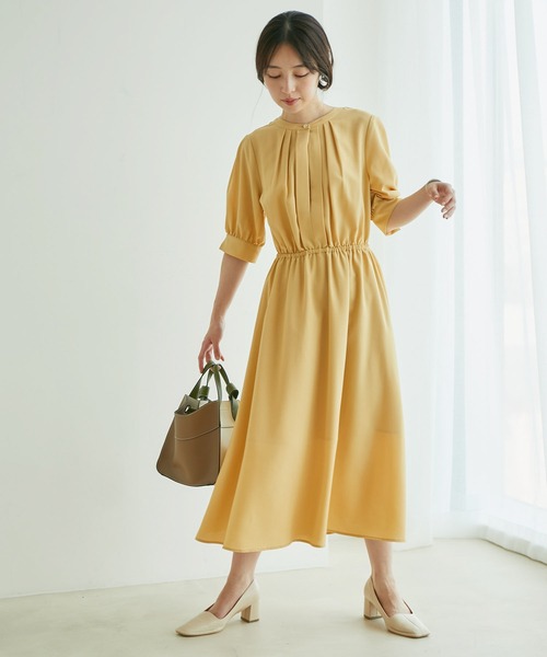 AKRIS 5分袖ワンピース VIS（ビス）の「【EASY CARE】フロントタック5分袖ワンピース