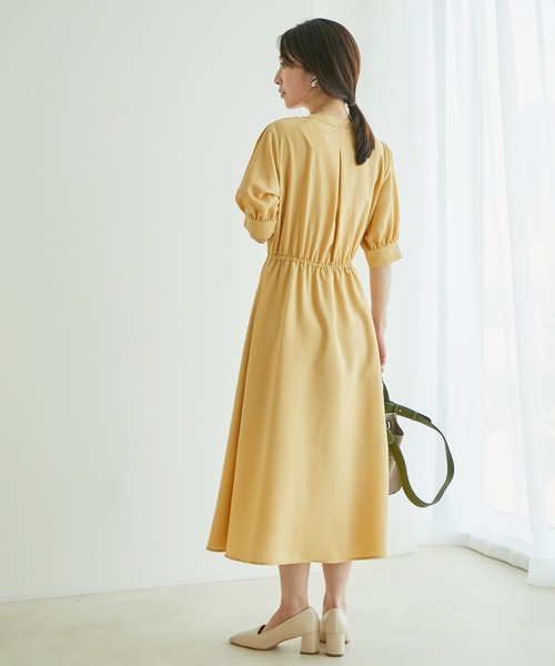 VIS（ビス）の「【EASY CARE】フロントタック5分袖ワンピース（ワンピース・レディース・ネイビー/ラベンダー/イエロー・M/S）」の4枚目の写真