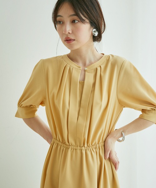 VIS（ビス）の「【EASY CARE】フロントタック5分袖ワンピース（ワンピース・レディース・ネイビー/ラベンダー/イエロー・M/S）」の7枚目の写真