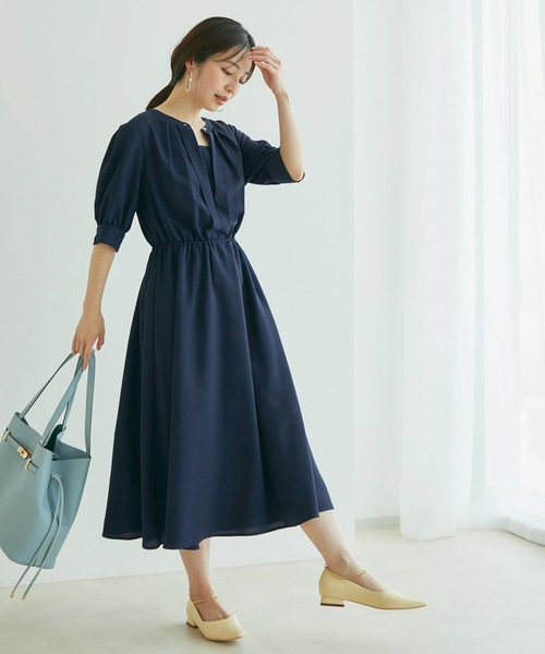 AKRIS 5分袖ワンピース VIS（ビス）の「【EASY CARE】フロントタック5分袖ワンピース