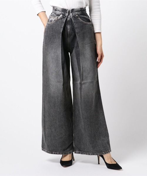 WASHED DENIM WIDE PANTS (SHORT LENGTH)