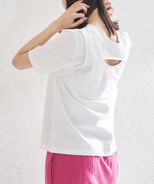 acro（アクロ）の「2WAYカットアウトレイヤードトップス/AC1443（Tシャツ/カットソー・レディース・ブラック/ホワイト・ﾌﾘ-）」の12枚目の写真