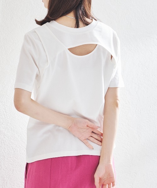 acro（アクロ）の「2WAYカットアウトレイヤードトップス/AC1443（Tシャツ/カットソー・レディース・ブラック/ホワイト・ﾌﾘ-）」の7枚目の写真