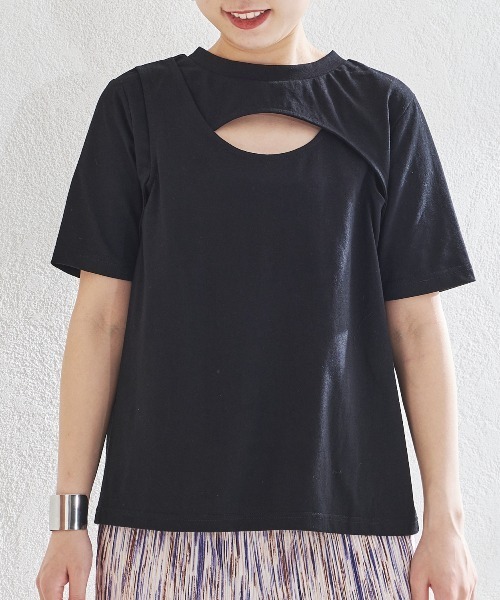 acro（アクロ）の「2WAYカットアウトレイヤードトップス/AC1443（Tシャツ/カットソー・レディース・ブラック/ホワイト・ﾌﾘ-）」の9枚目の写真