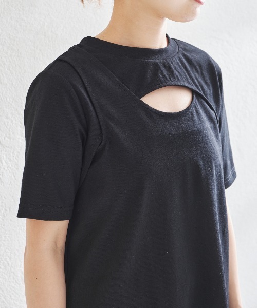 acro（アクロ）の「2WAYカットアウトレイヤードトップス/AC1443（Tシャツ/カットソー・レディース・ブラック/ホワイト・ﾌﾘ-）」の14枚目の写真