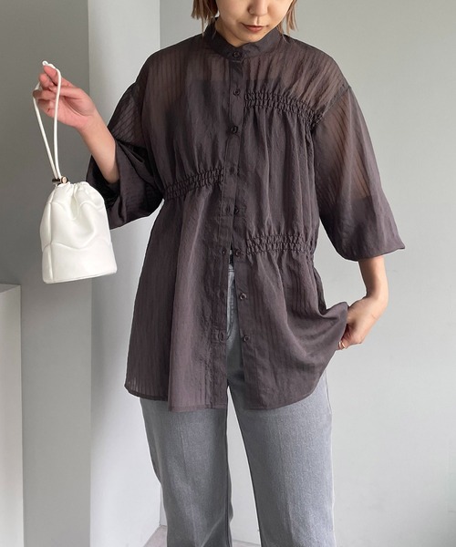 CAPRICIEUX LE'MAGE（カプリシューレマージュ）の「アシメシャーリングシャツ（シャツ/ブラウス・レディース・ホワイト/チャコールグレー/イエロー・FREE）」の3枚目の写真