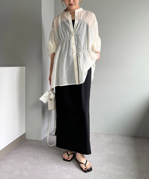 CAPRICIEUX LE'MAGE（カプリシューレマージュ）の「アシメシャーリングシャツ（シャツ/ブラウス・レディース・ホワイト/チャコールグレー/イエロー・FREE）」の4枚目の写真