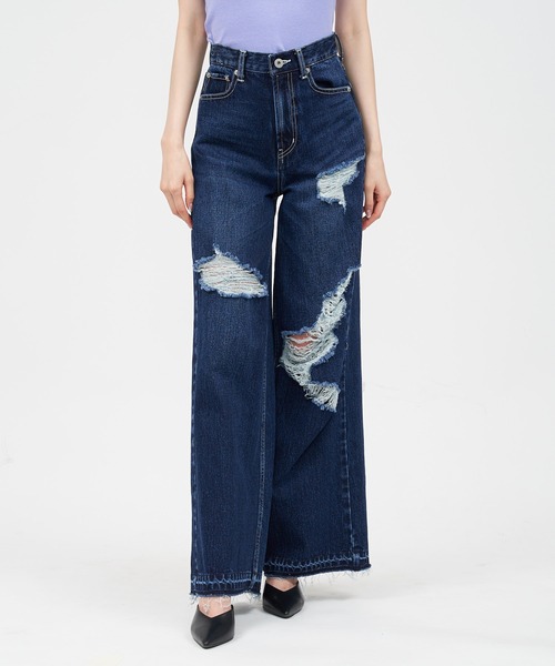 SPIRALGIRL（スパイラルガール）の「ハイウエストクラッシュデニム（デニムパンツ・レディース・ライトブルー/インディゴブルー・SMALL/MEDIUM）」の16枚目の写真