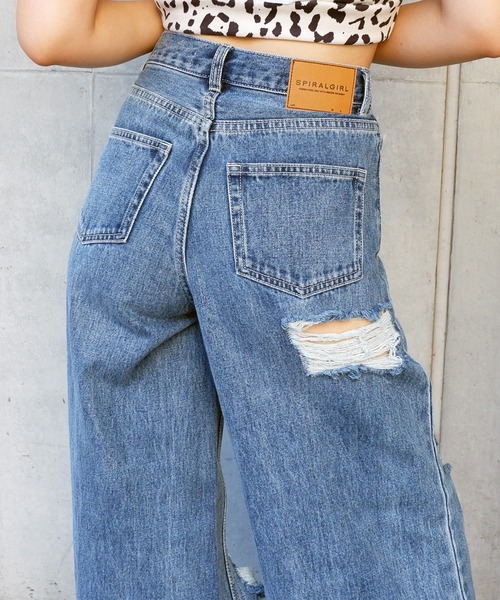 SPIRALGIRL（スパイラルガール）の「ハイウエストクラッシュデニム（デニムパンツ・レディース・ライトブルー/インディゴブルー・SMALL/MEDIUM）」の20枚目の写真